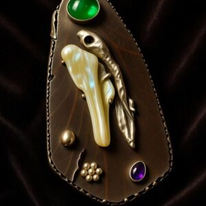 Sterling silver mother of pearl She Oak timber pin pendant Amethyst green onyx