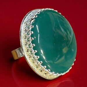 ornate sterling silver set round green onyx ring